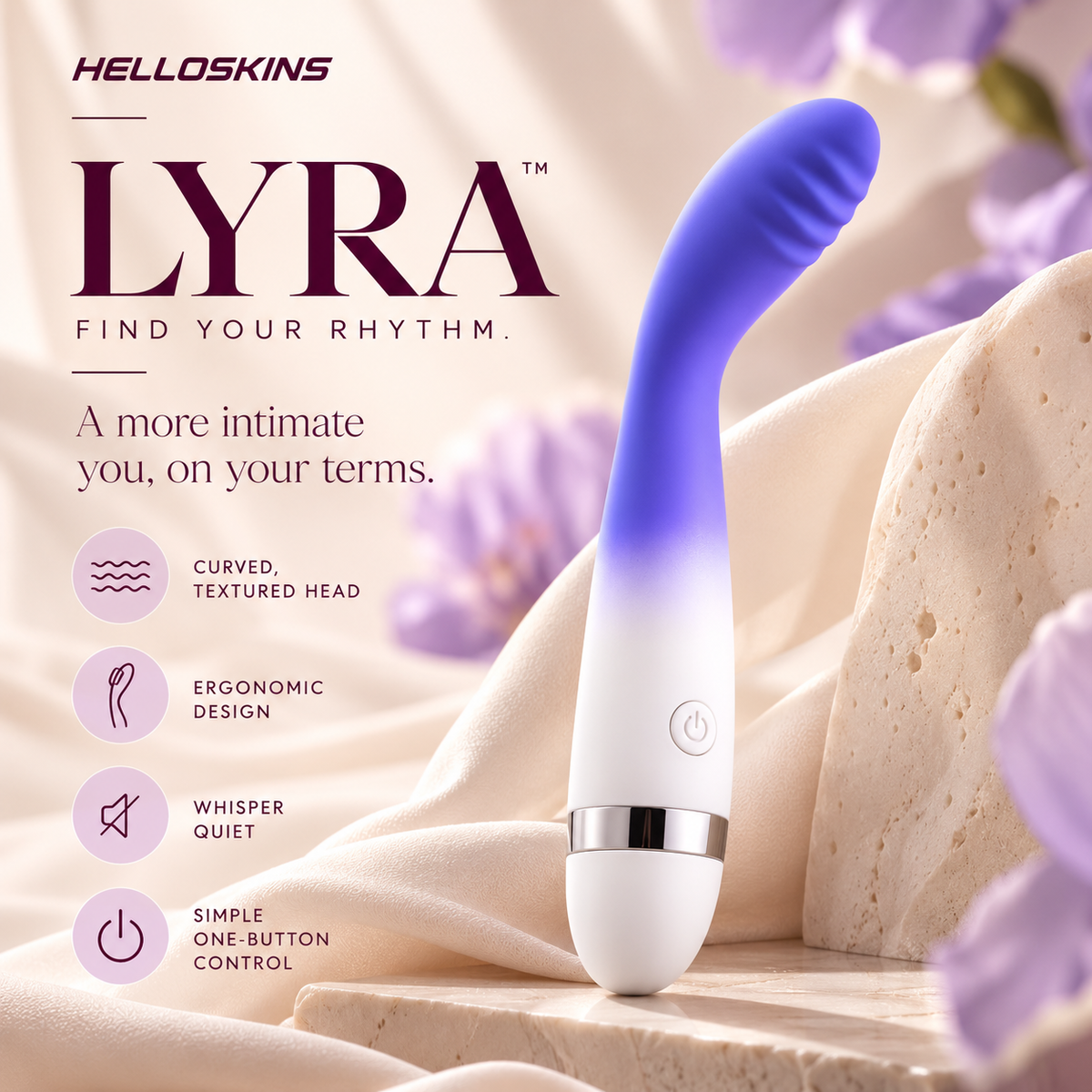 LYRA product in white with a blue-violet head and silver detail